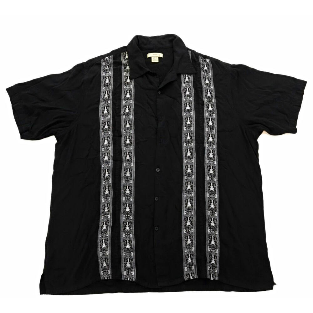 Island Passport Men’s 2XLT Black Rayon Embroidered Shirt Short Sleeve 2XL T